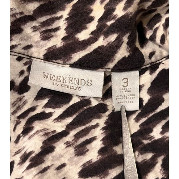 WEEKENDS BY CHICO'S Brown & Cream Animal Print Jacket Blazer Sz 3 - Picture 6 of 6